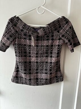 Hot Gal Pink and Black Off-Shoulder Crop Top